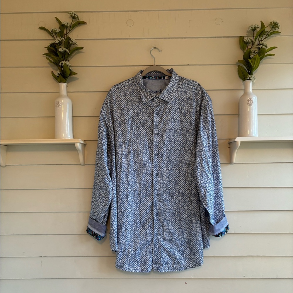 Robert Graham Long Sleeve Blue Design Button Down Shirt Men’s Size 3XL T…